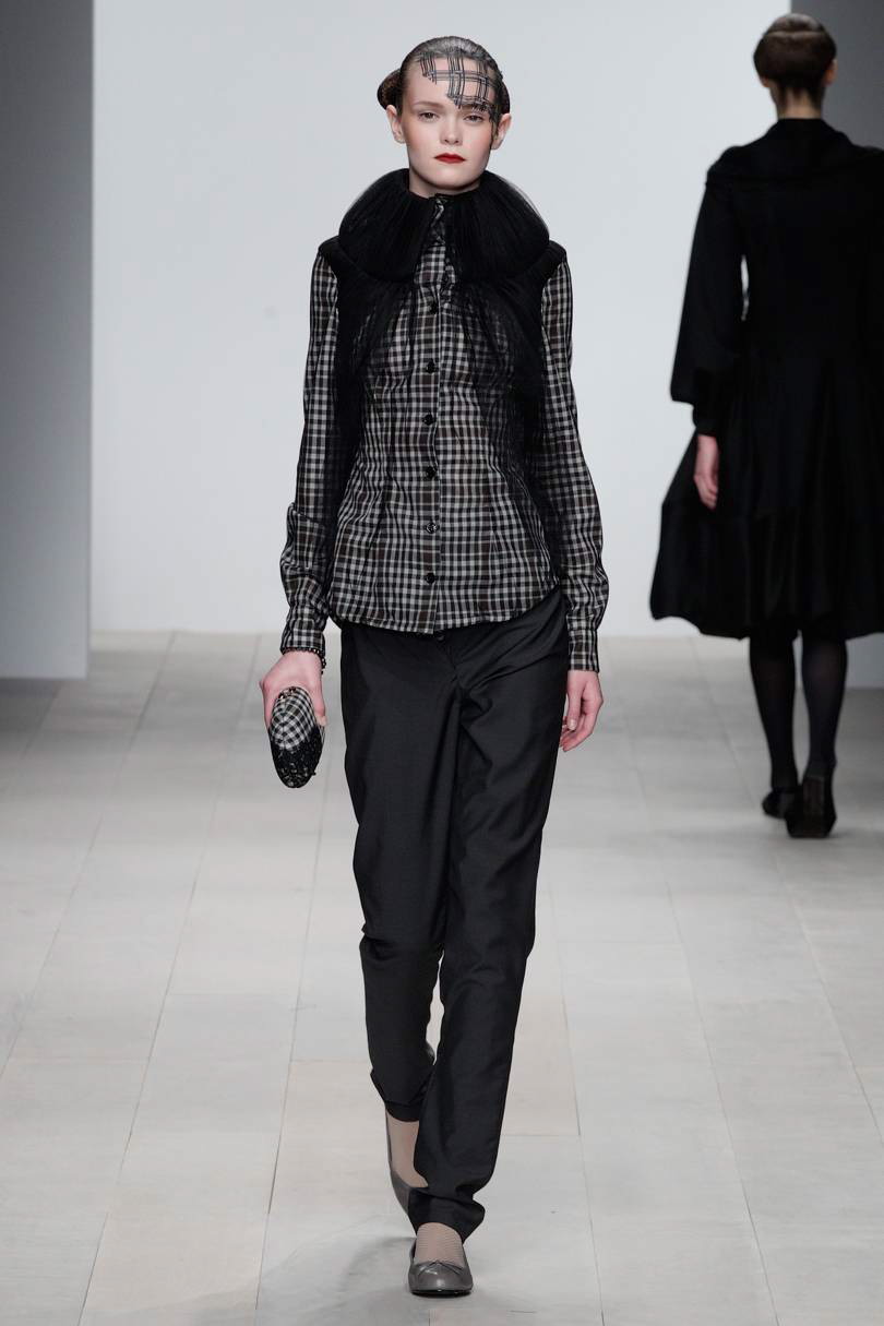 Ruff Gathered Blouse and Classic Pencil Trouser