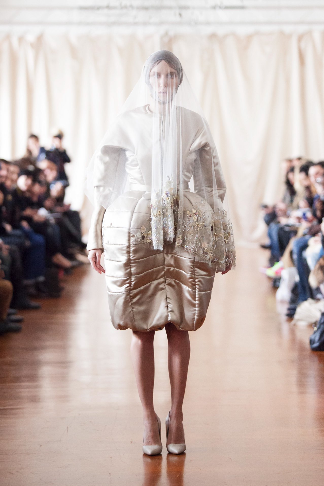 Gold Padded Coat with Silk Veil